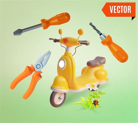 3d scooter fix and repair concept floating pliers and screwdriver ...