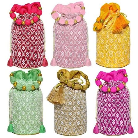 Buy ANKIT TRADERS Traditional Chikankari Work Potli Purse With Beads ...