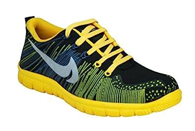 Buy AZAZO Men Black-Yellow Lace Up Mesh Sports Shoes - 6 UK at Amazon.in