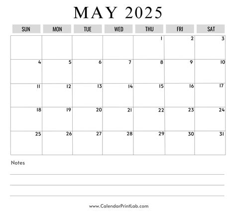 Blank May 2025 Calendar Printable Planner with Notes | Monthly template ...