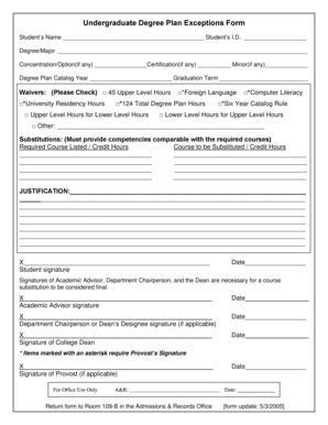 Undergraduate Degree Plan Exceptions Form - Blank Fillable Template ...