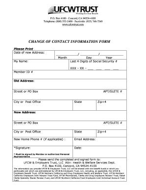 Fillable Online CHANGE OF CONTACT INFORMATION FORM - ufcwtrustcom Fax ...
