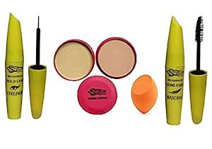 SWIPA Eyeliner Mascara,2in1 Compact Powder,Face Puff(Pack Of-4 ...