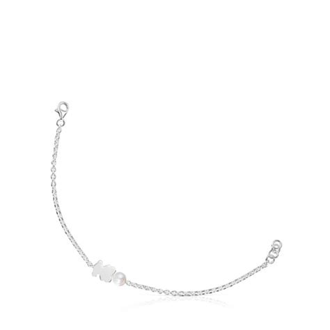 Bracelet chaîne en argent avec motif ourson et perle de culture Sweet ...