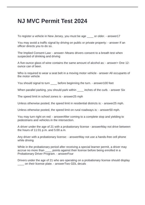 NJ MVC Permit Test 2024 Questions and Answers Fully Solved - NJ Permit ...