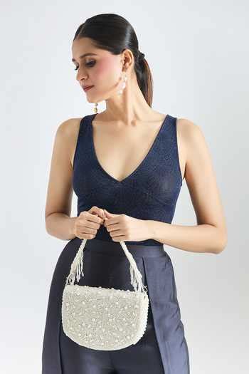 Buy Gold Pearls, Crystals Embellished Clutch by Tasna Online at Aza ...