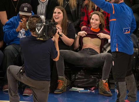 Whitney Cummings Flashes the Crowd Sitting Courtside at Knicks Game