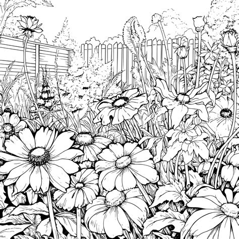 A black and white drawing of a garden with many flowers | Premium AI ...