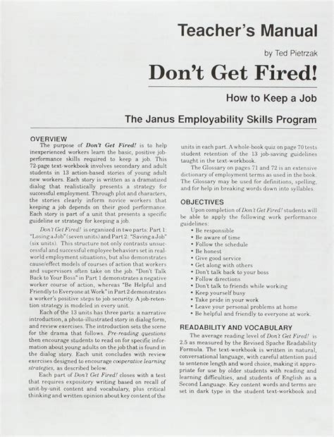 The Janus Employability Skills Program: Don't Get Hired - How to Keep a ...