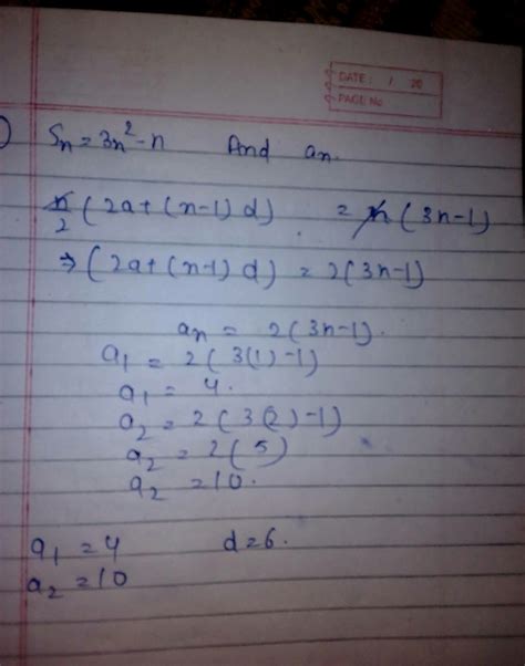 If sn= 3n2 -n then find an a d - Brainly.in