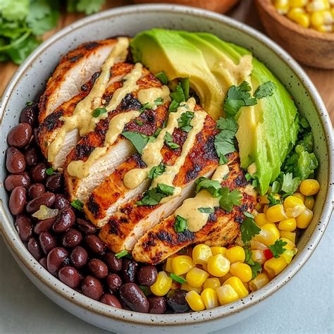 Chipotle Chicken Bowl with Black Beans, Corn, & Creamy Sauce