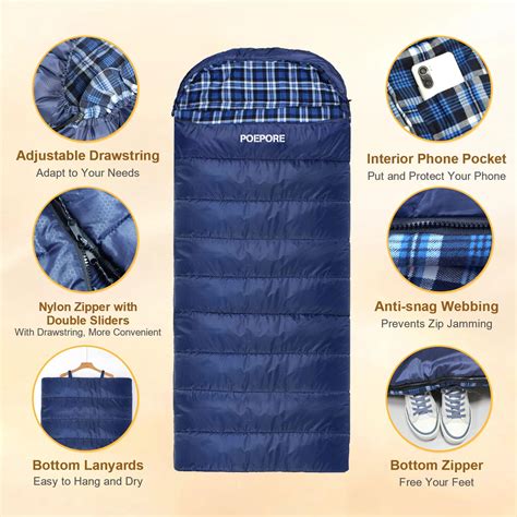 POEPORE Flannel Sleeping Bag Cotton 0 Degree Cold Weather for Adults ...