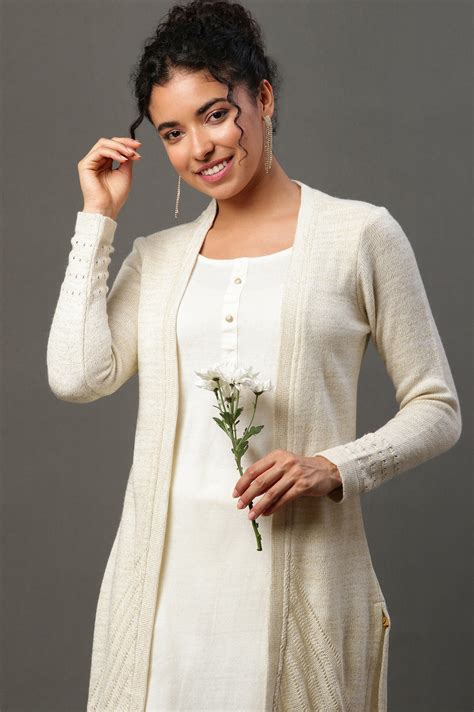 Buy Off White Mock Layer Pointelle Kurta and Tights Set Online for ...