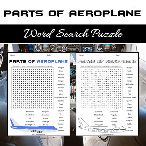 Parts Of Aeroplane Word Search Puzzle Worksheet PDF – PrintableBazaar
