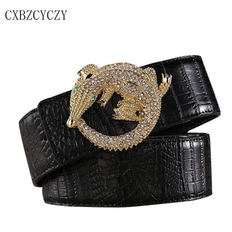 2017 Brand Designer Mens Belt Luxury Crocodile Diamond Gold Buckle ...