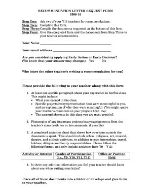 Recommendation Letter Request Form - Blank Fillable Template | Fill Out ...