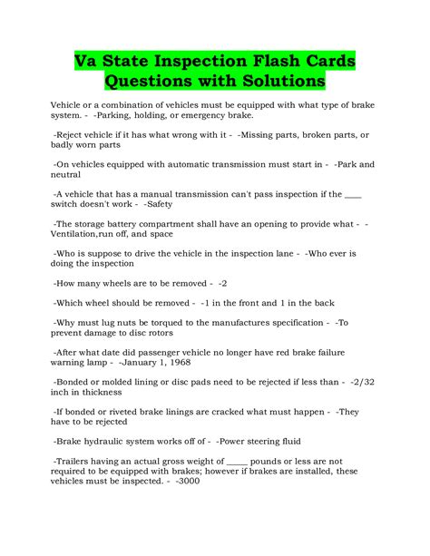 Va State Inspection Flash Cards Questions with Solutions - DocMerit