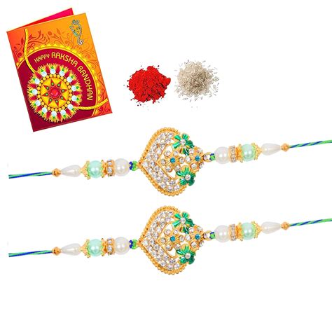 Green Metal Rakhi Design Rakhi Combo of 2 Rakhi for Brother with ...