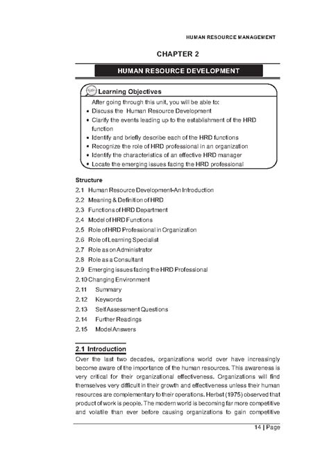 Unit 2 - NOTES - CHAPTER 2 Structure 2 Human Resource Development-An ...