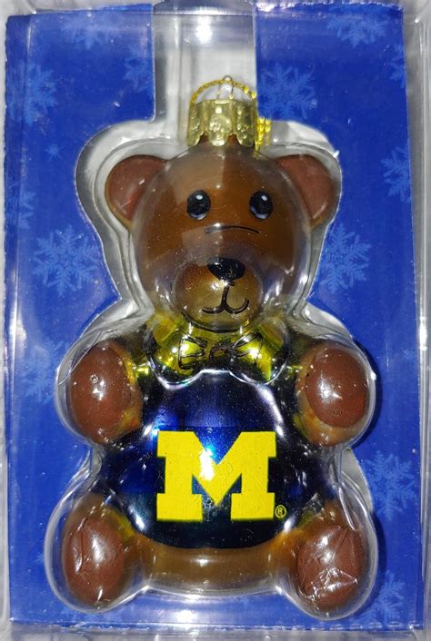 Michigan Wolverines Teddy Bear Glass Blown Ornament - Detroit Game Gear