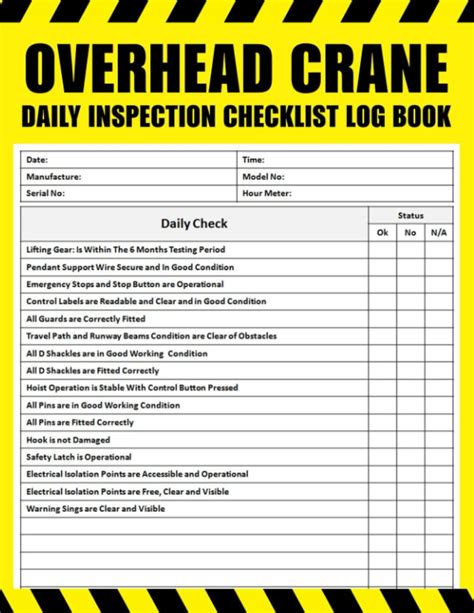 Overhead Crane Daily Inspection Checklist Log Book Overhead Crane Pre ...
