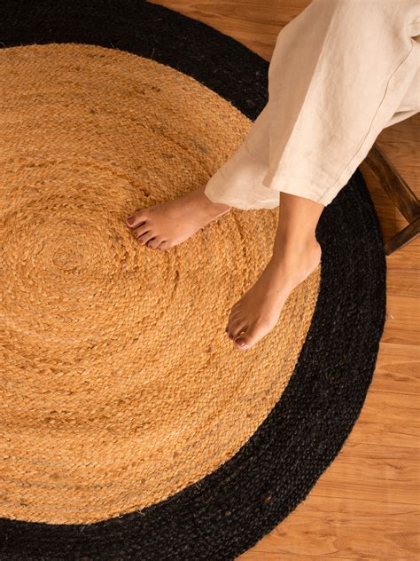 Black Border Natural Jute Round Floor Carpet Ultra Large - 4x4 – House ...
