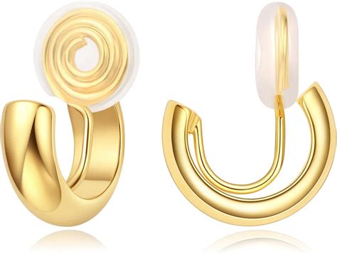 Gold Hoop Clip on Earrings for Women Hypoallergenic 14k Real Gold ...