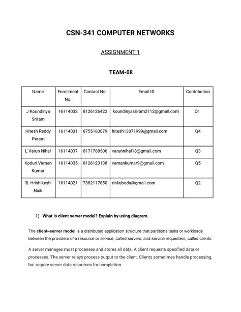 Networks assignment 1 - COMPUTER NETWORKS ASSIGNMENT 1 T Name ...