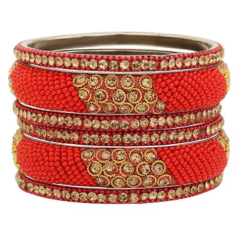 Sukriti Indian Stylish Beads Studded Brass Red Bangles Bollywood Jewel ...