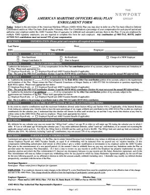 Fillable Online AMERICAN MARITIME OFFICERS 401k PLAN ENROLLMENT FORM ...