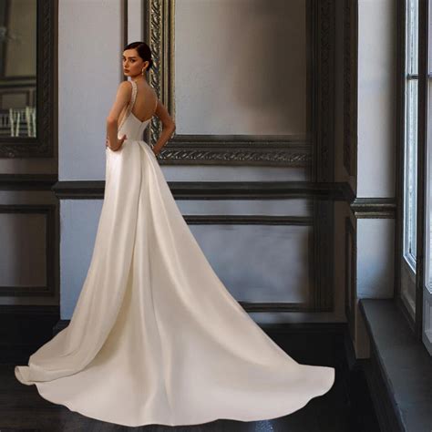 HARPERMermaid Sleeveless Satin and Pearls Detachable Train Bridal Dres – Marietta la Bella