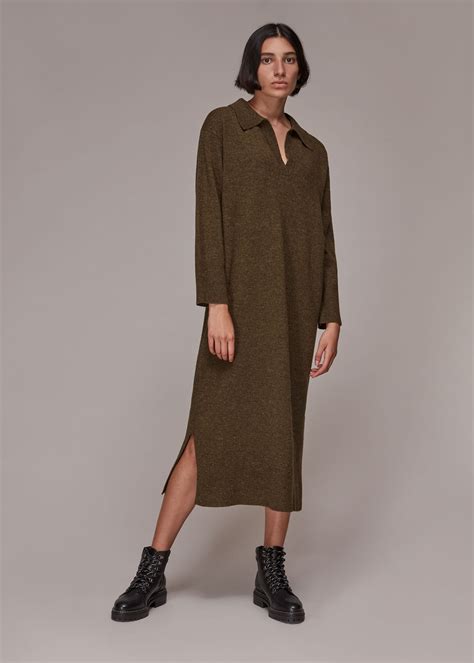 Khaki Collar Midi Knit Dress | WHISTLES