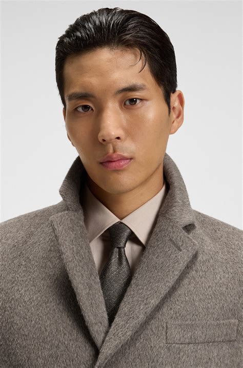 BOSS - Slim-fit coat in an alpaca blend - Khaki