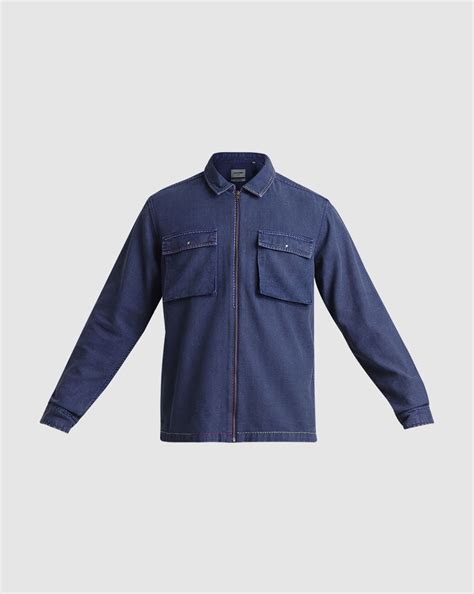 Blue Zip-Up Oversized Shirt