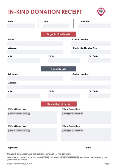 Free Church Donation Receipt Template - WordLayouts