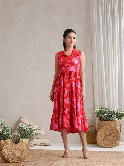 Women Floral Print A-Line Midi Dress – Khushal K