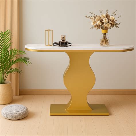 Elegant Curvy Gold Console Table with Sleek White Marble Top – Decors ...