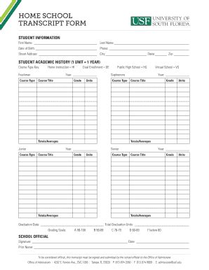 USF Home School Transcript Form 2017-2025 - Fill and Sign Printable ...