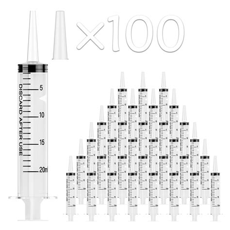 Buy 100 Pack 20mL Syringes, Plastic Syringes with Catheter Tip and Cap ...