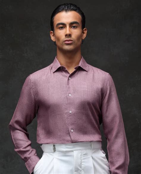 Rare Rabbit Mens Borium-2 Dusky Pink Full Sleeve Melange Linen Fabric