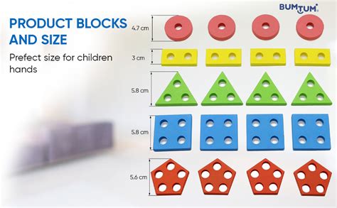 Bumtum Wooden 5 Shape Sorter & Stacking Toys | Geometrical Building ...