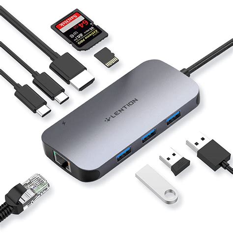 LENTION USB C Hub with 4K HDMI, Gigabit Ethernet, Dual Card Readers ...