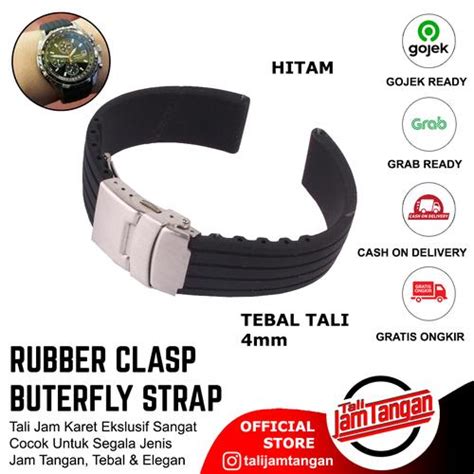 Jual 16mm Black Rubber Band Clasp Butterfly Tali Jam Karet Bagus Murah ...