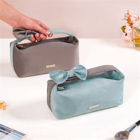 Velvet Makeup Pouch with Bow Set Of 2 Online - Premium Vanity Pouch ...