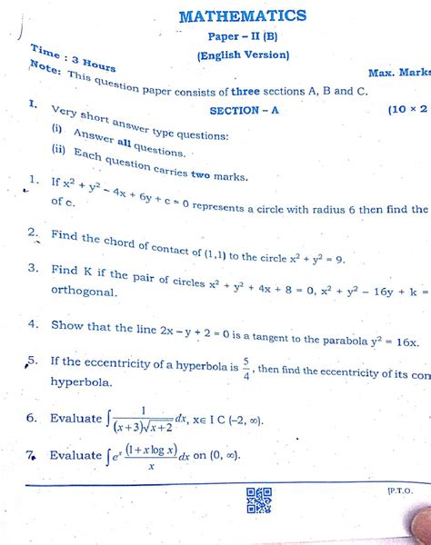 TS Inter 2nd Year Maths 2B Mar 2024 QP - MATHEMATICS Paper II (B) Time ...