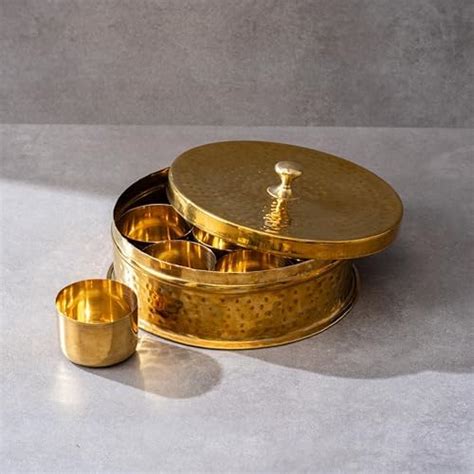 Buy P-TAL Brass Masala Box for Kitchen with Spoon Masala Dani Spice Box ...