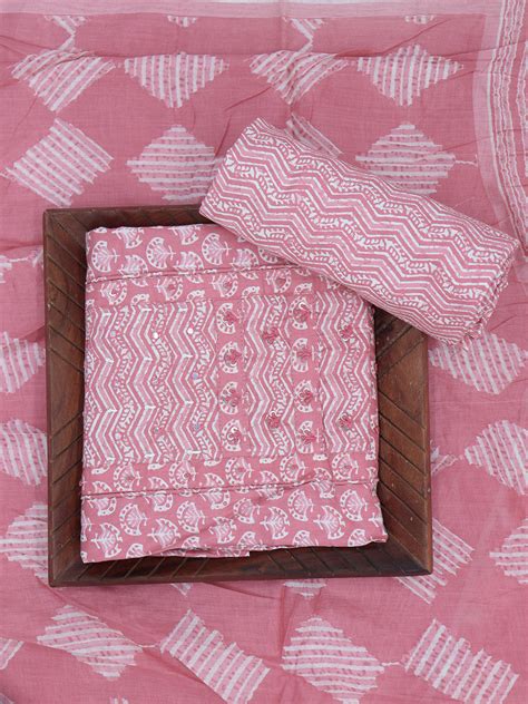 Women Pure Cotton Dress Material Rose Pink DM328