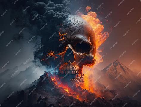 Premium AI Image | Volcanic eruption with thick smoke in shape of ...