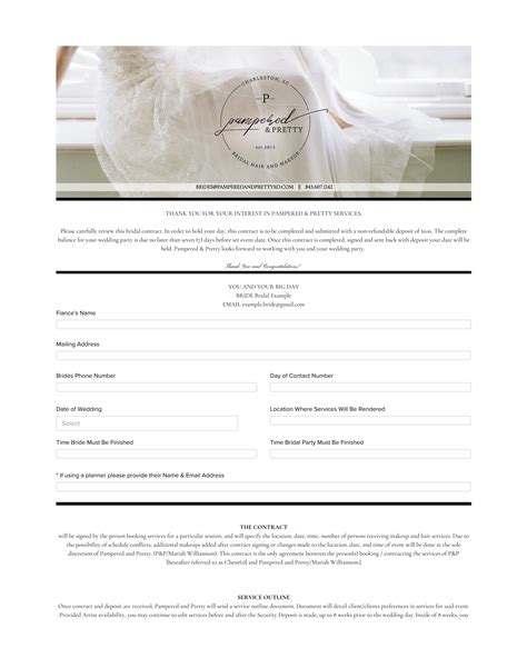 Printable Bridal Hair Contract Template - Printable Templates
