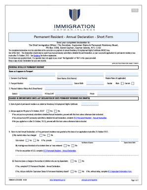 Permanent Resident Annual Declaration Short Form - Blank Fillable ...